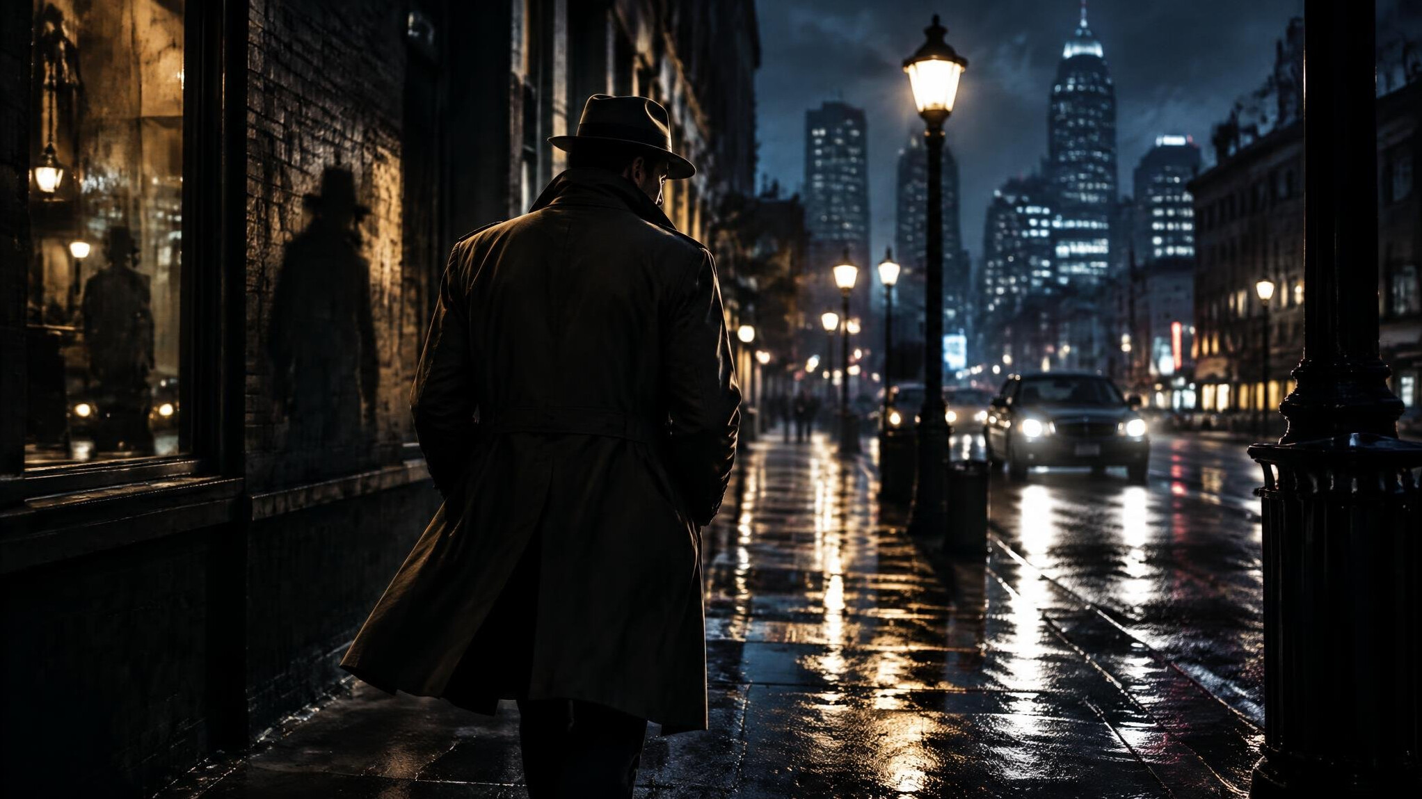 detective walking at night
