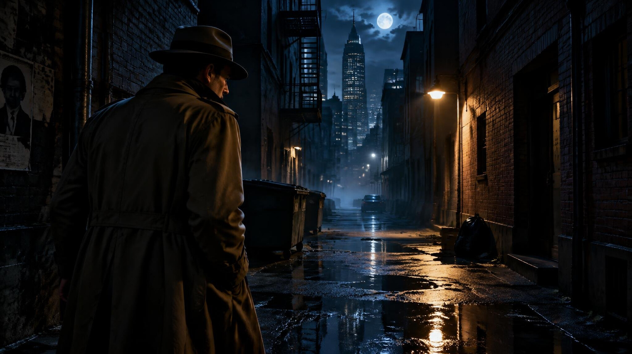 detective in night alley