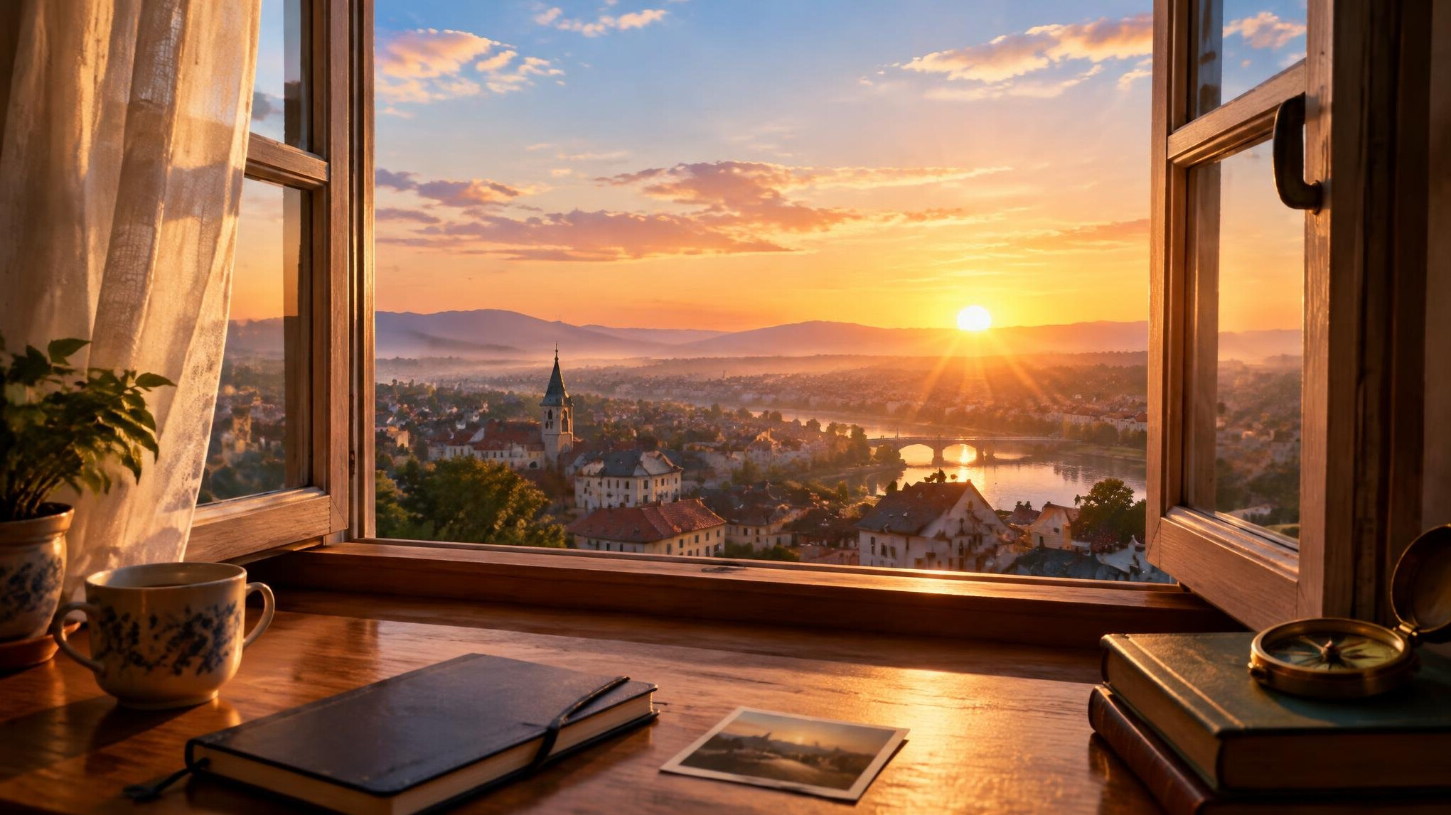 sunrise over the town