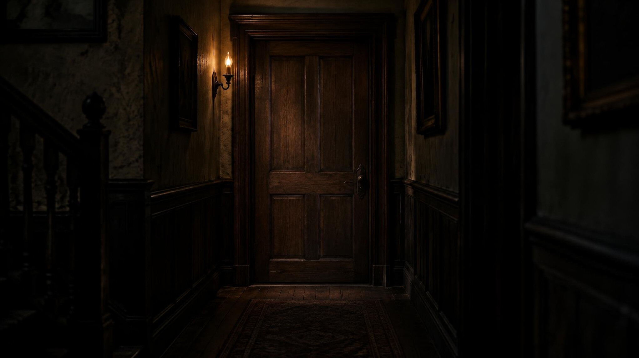 closed wooden door in old house