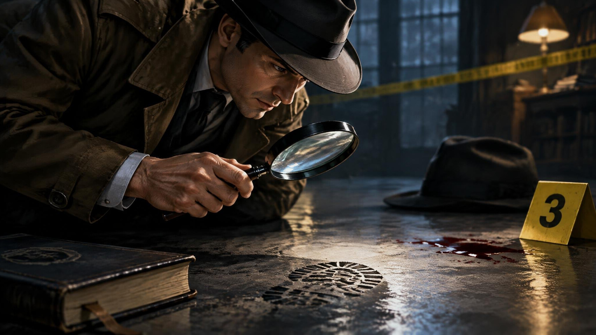 detective examining clues
