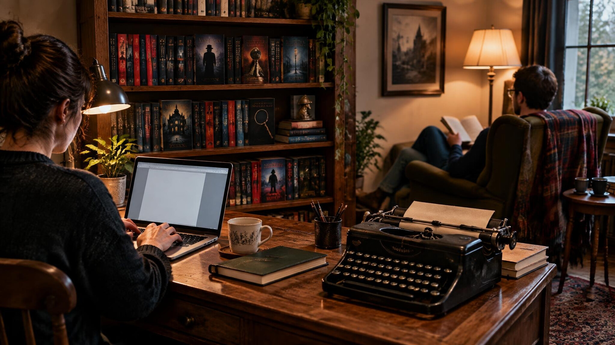 writer typing on laptop